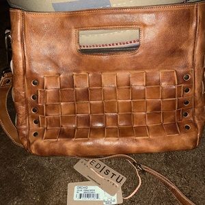 Bed Stu Orchid Woven Leather Satchel Handbag Crossbody Cognac Dip Dye